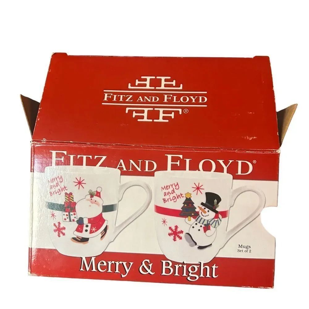 Fitz and Floyd Merry & Bright Christmas Coffee Mugs Set of 2